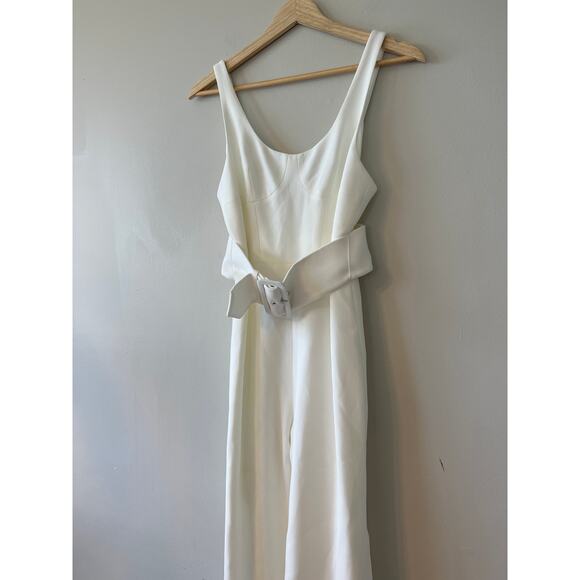 NWT Jonathan Simkhai Belted Crepe Wide Leg Jumpsuit Women's White Size: 0 - Picture 3 of 12